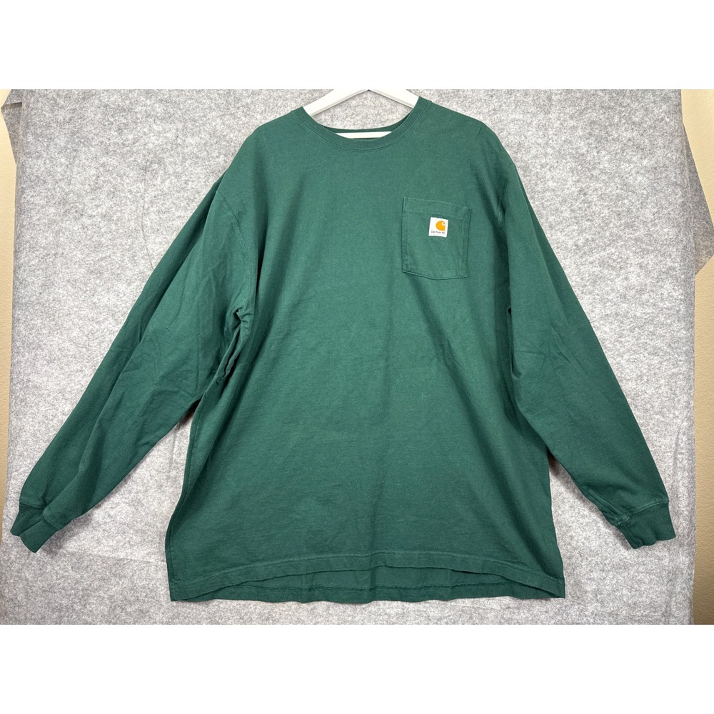 Carhartt K126 Mens 2XL Tall Green Long Sleeve Pocket T-Shirt Original Fit Cotton